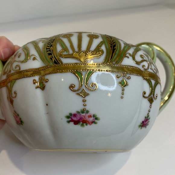 EUC Antique Nippon Hand Painted Moriage Style Teapot Gold Green Pink Black - Picture 7 of 13